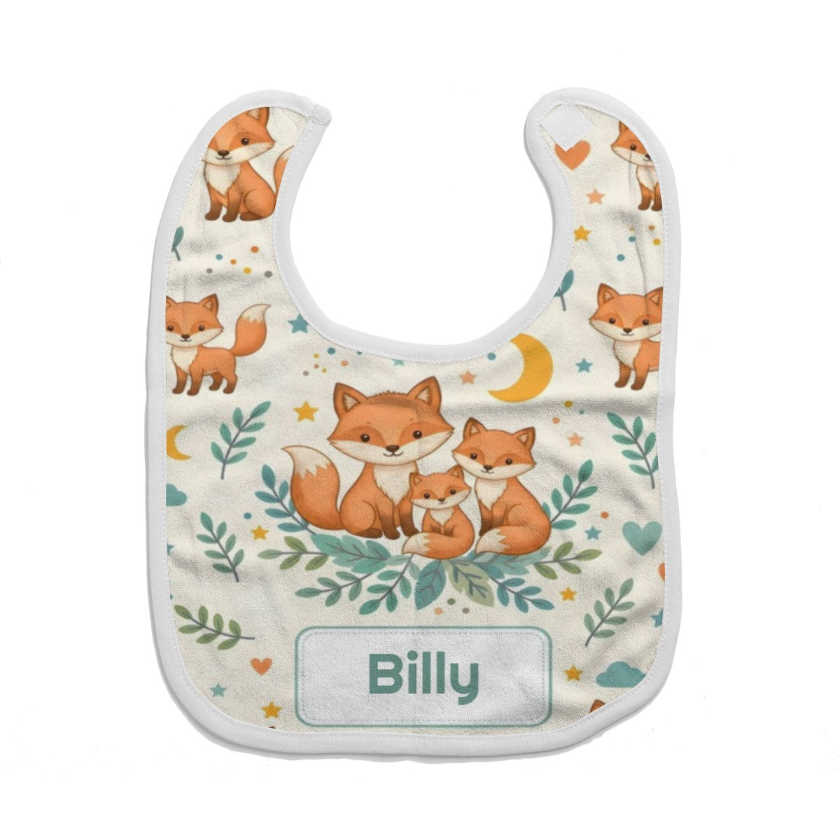 Personalized Fox Family Baby Bib - Add Your Name