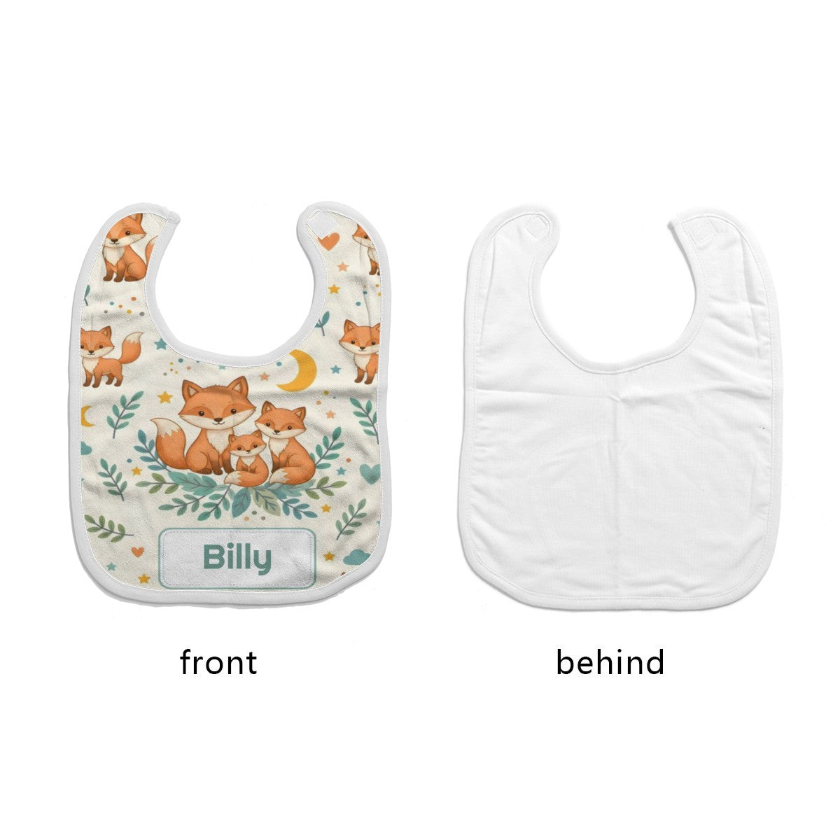 Personalized Fox Family Baby Bib - Add Your Name