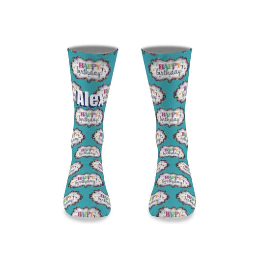 Personalized Happy Birthday Socks | Custom Name Birthday Socks | Teal Novelty Gift