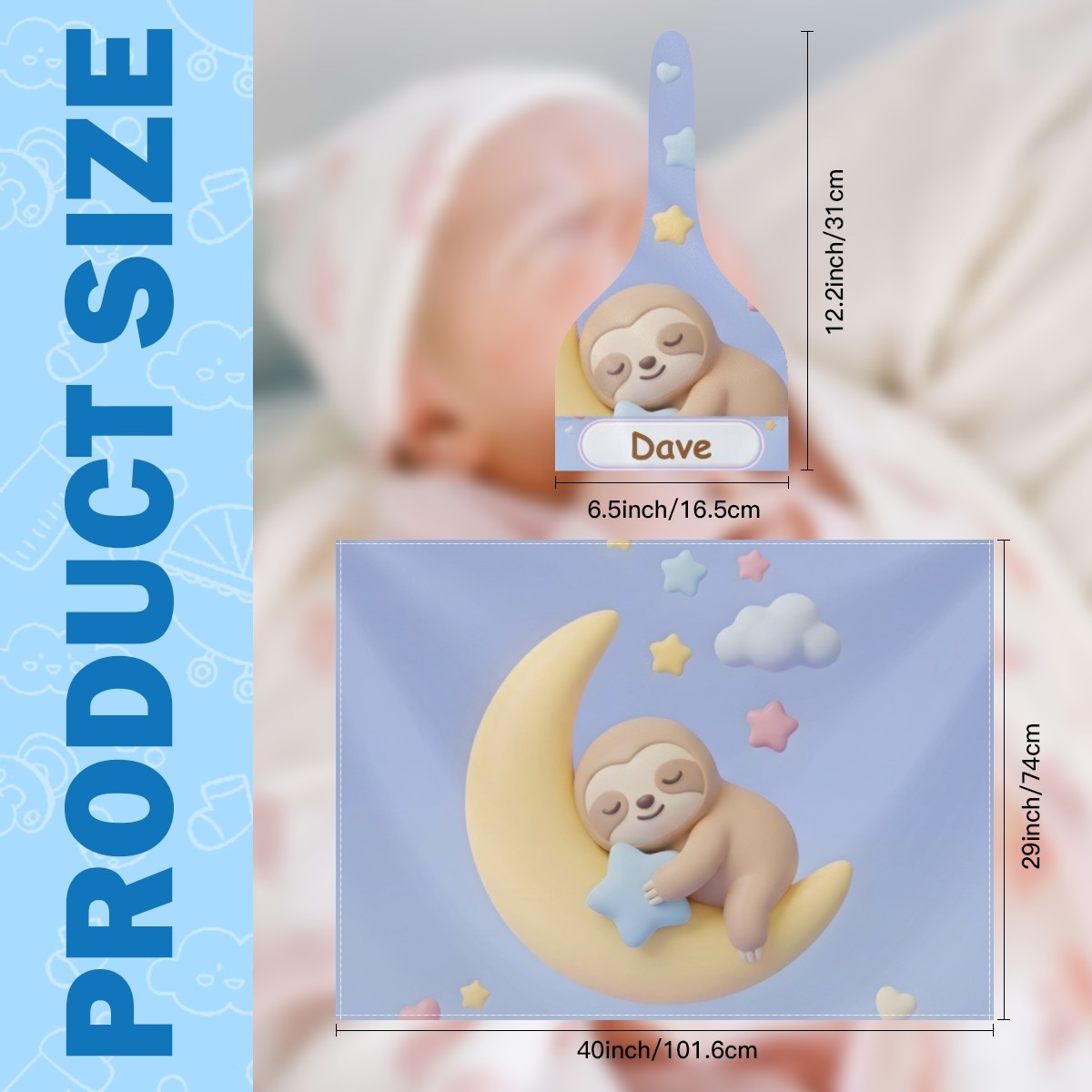 Personalized Sleeping Sloth Baby Swaddle & Hat Set | Custom Name Gift