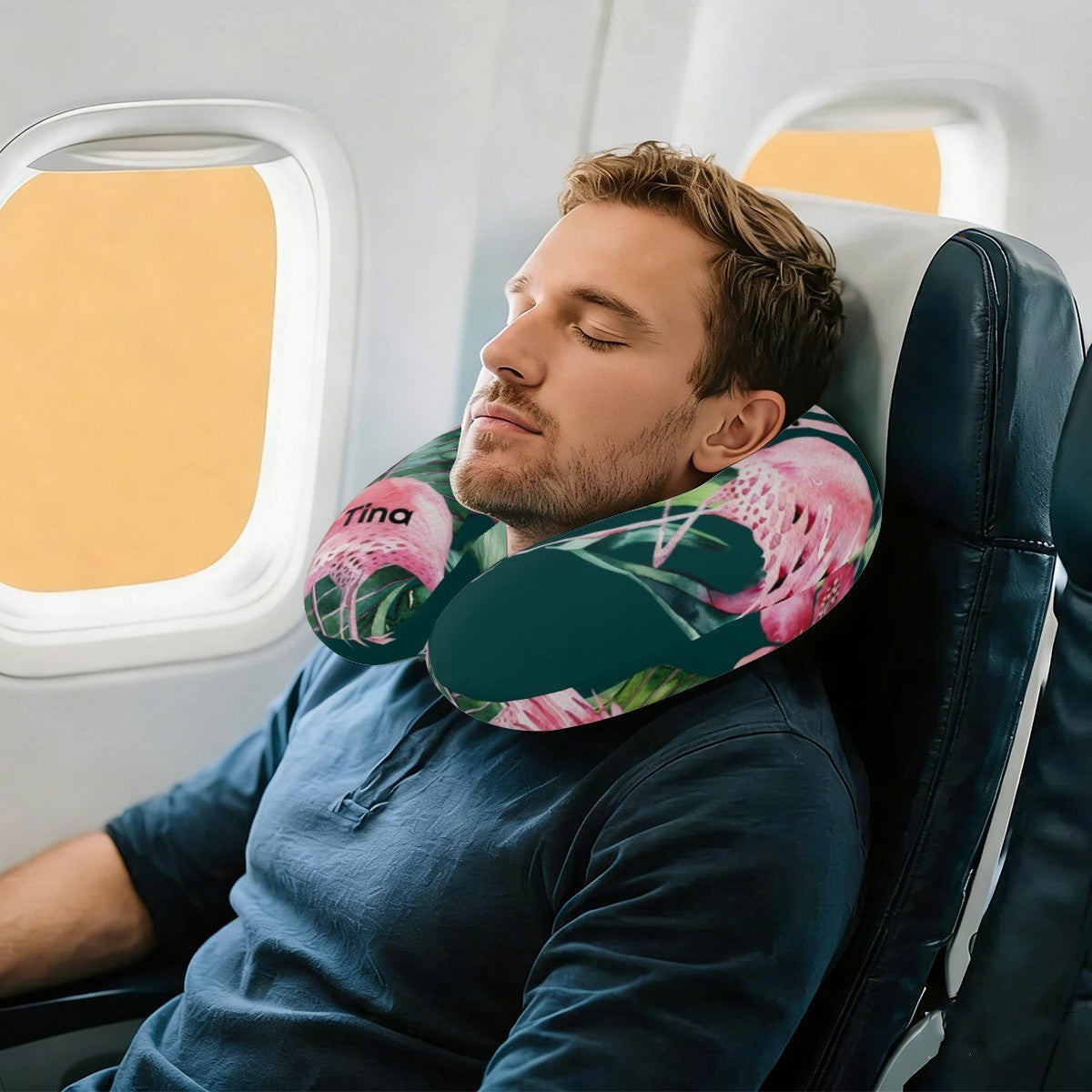 Personalized Flamingo Tropical Travel Neck Pillow with Name | Memory Foam, Detachable Washable Cover | Custom Gift for Flamingo Lovers