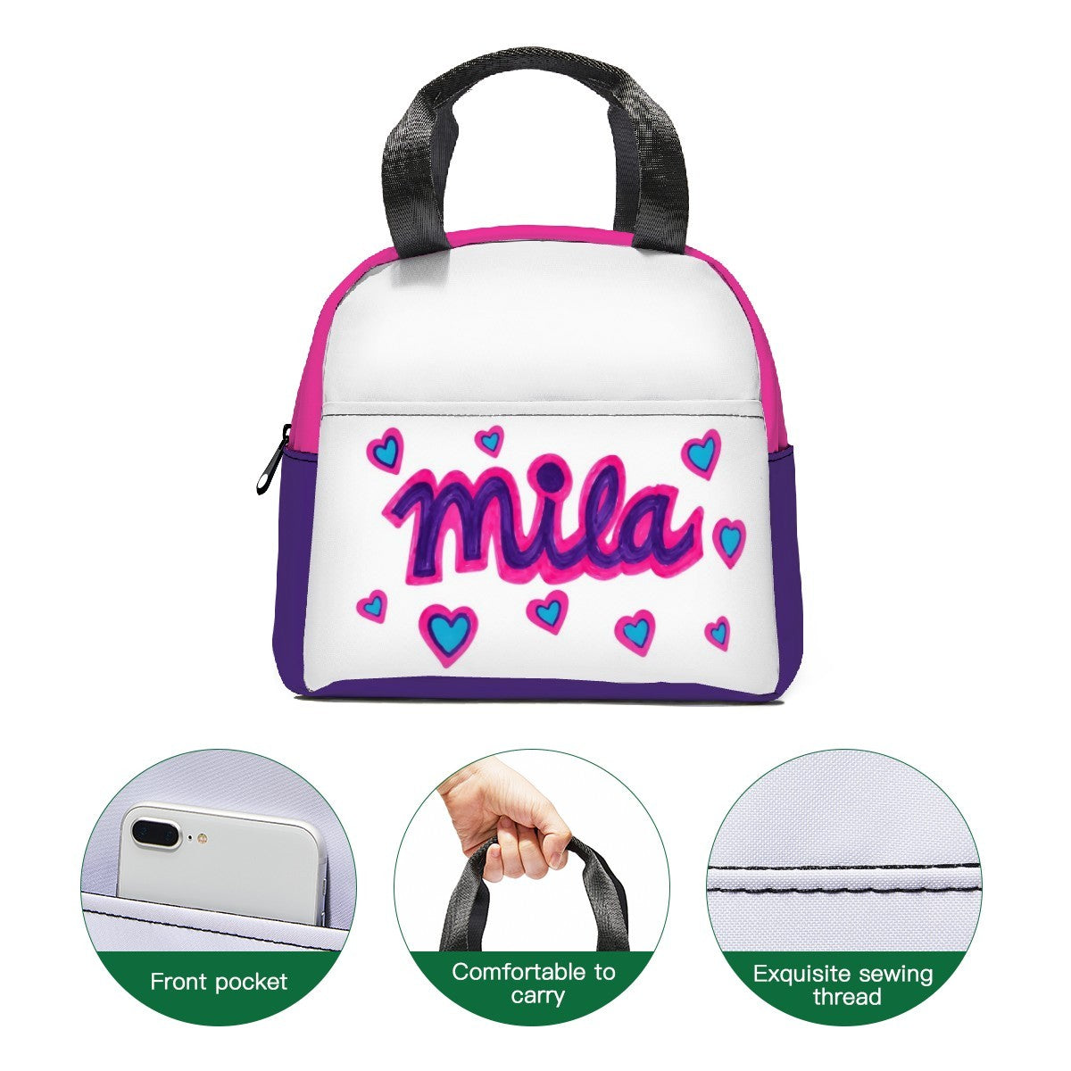 Kids Drawing Custom Insulated Lunch Tote Bag | Upload Their Artwork, Choose Your Colors | Personalized Back to School Gift