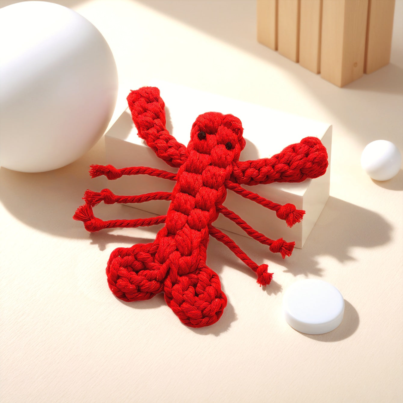 Red Lobster Plush Toy with detailed braided texture and limbs.