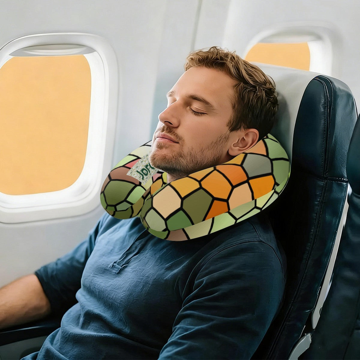 Personalized Stained Glass Mosaic Travel Neck Pillow with Name | Memory Foam, Detachable Washable Cover | Custom Gift for Art Lovers