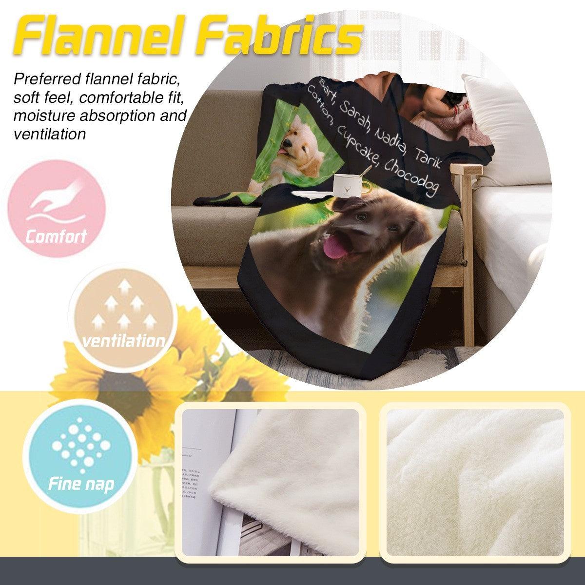 Personalized Photo Collage Blanket with Names — Custom Throw with 4 Photos, Unique Gift for Family, Couples, Pets & Memorials