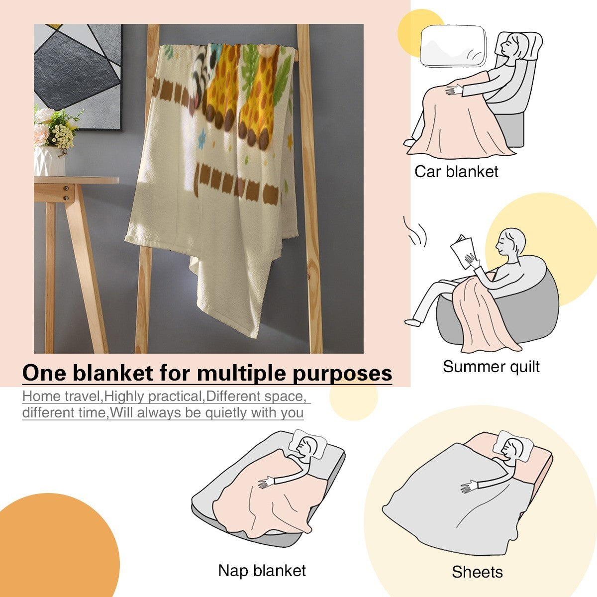 Personalized Safari Animals Blanket with Name | All-Cream Stitch Border Design | Custom Baby Gift