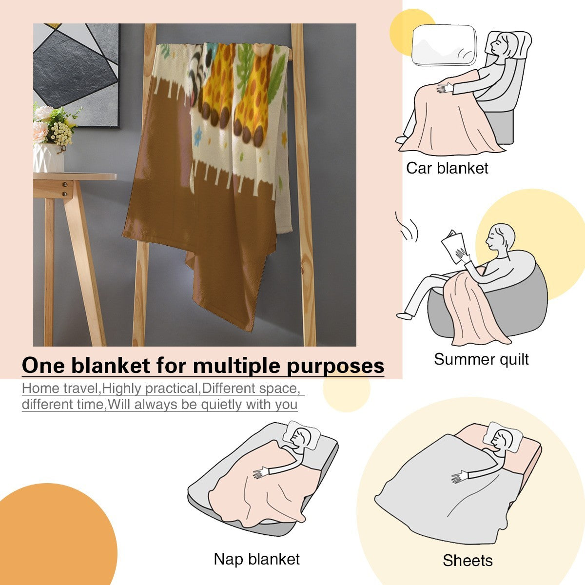 Personalized Safari Animals Blanket with Name | Cartoon Row Design | Custom Baby & Kids Gift