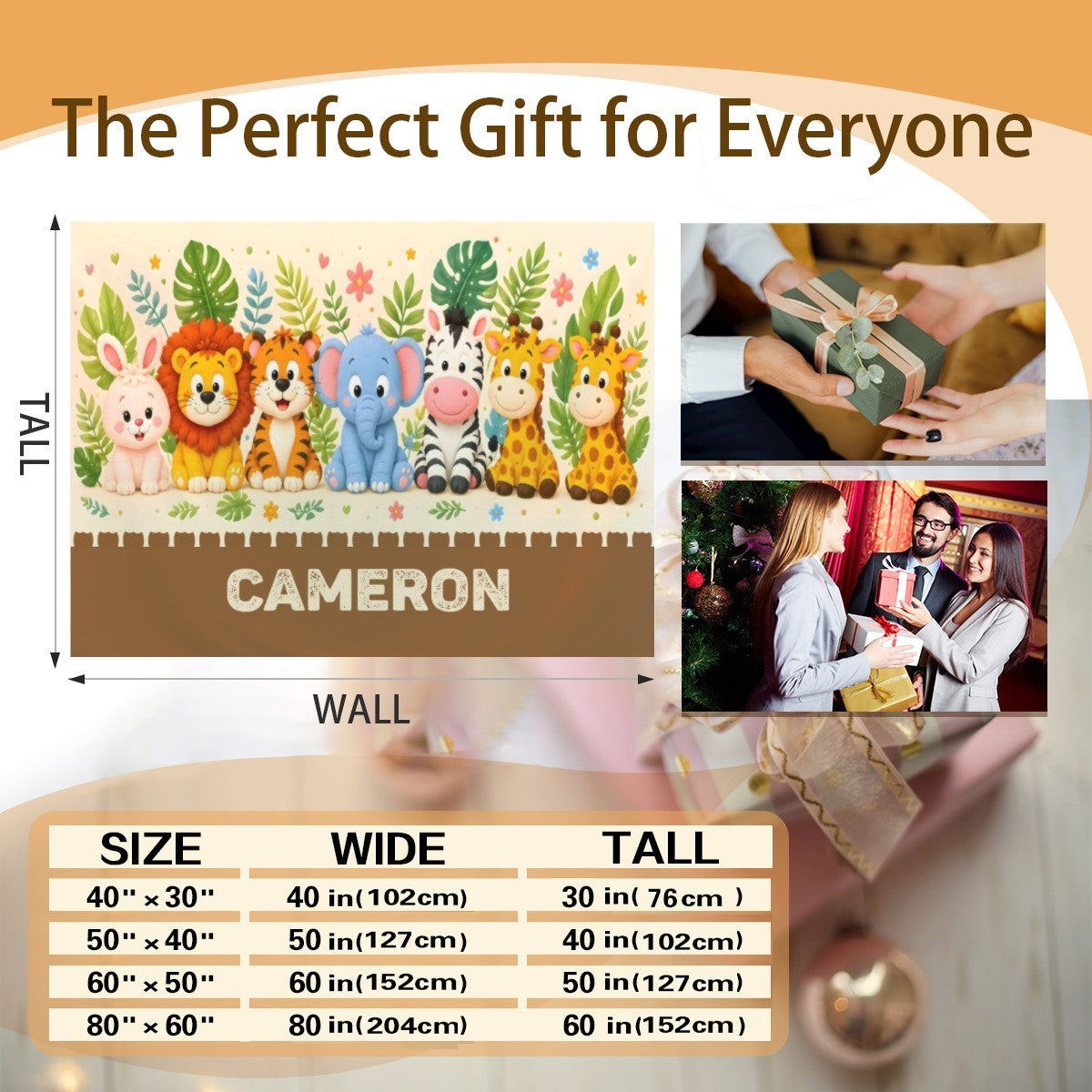 Personalized Safari Animals Blanket with Name | Cartoon Row Design | Custom Baby & Kids Gift