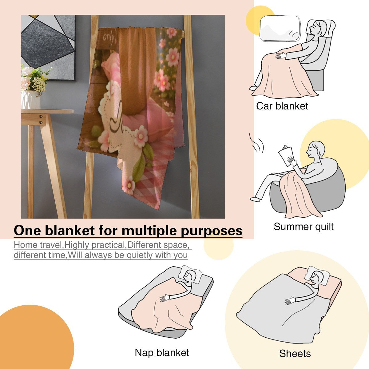 Personalized Capybara Blanket with Name - Kawaii Capybara Boba Tea Full-Print Flannel Throw with Name in Scalloped Banner - Custom Gift for Teen Girls