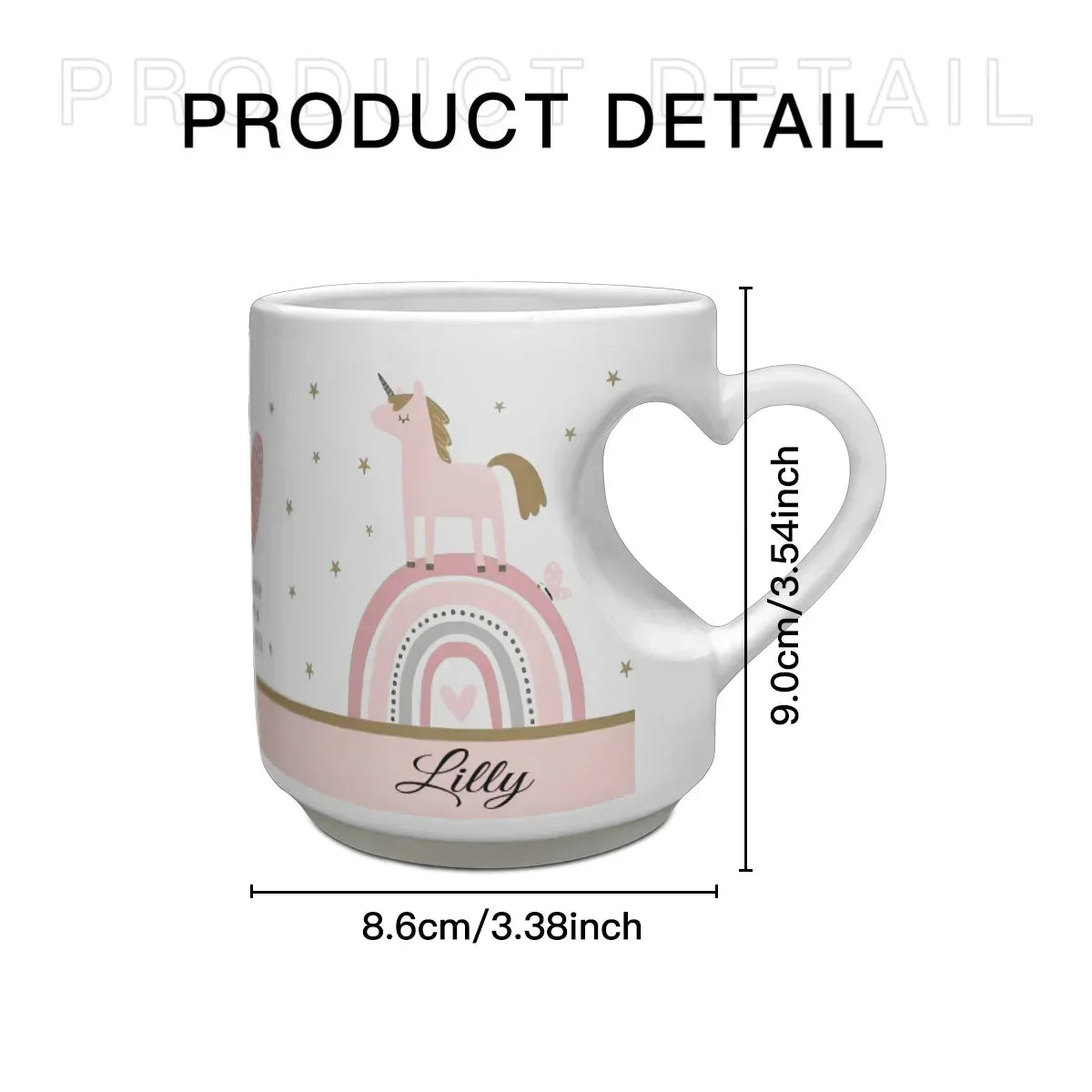 Personalized Unicorn Mug with Heart Handle | Custom Name | Boho Rainbow Pastel Pink Gift