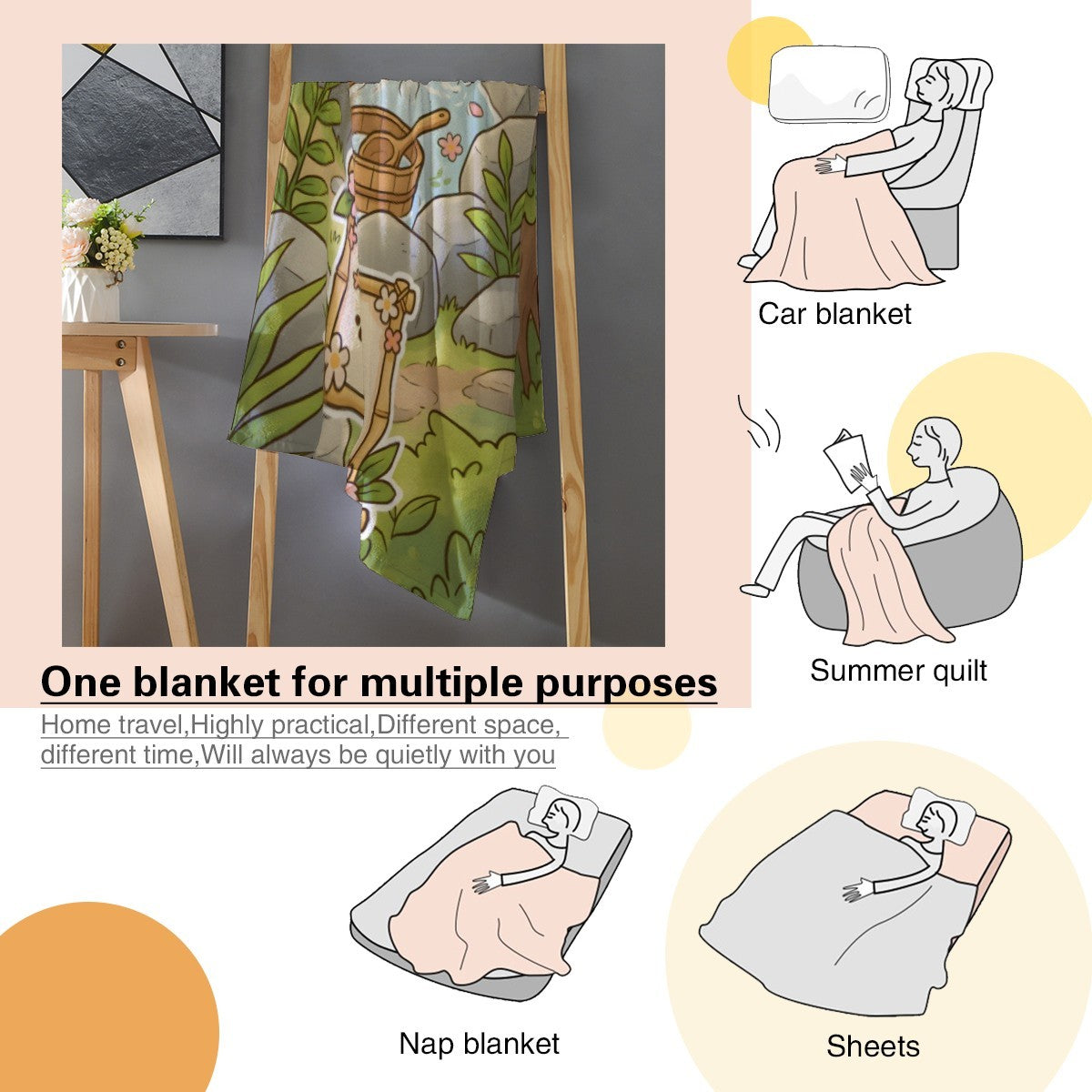 Personalized Capybara Hot Spring Blanket with Name | Kawaii Capybara in Japanese Onsen, Cherry Blossoms, Name on Bamboo Sign | Custom Gift for Capybara Lovers