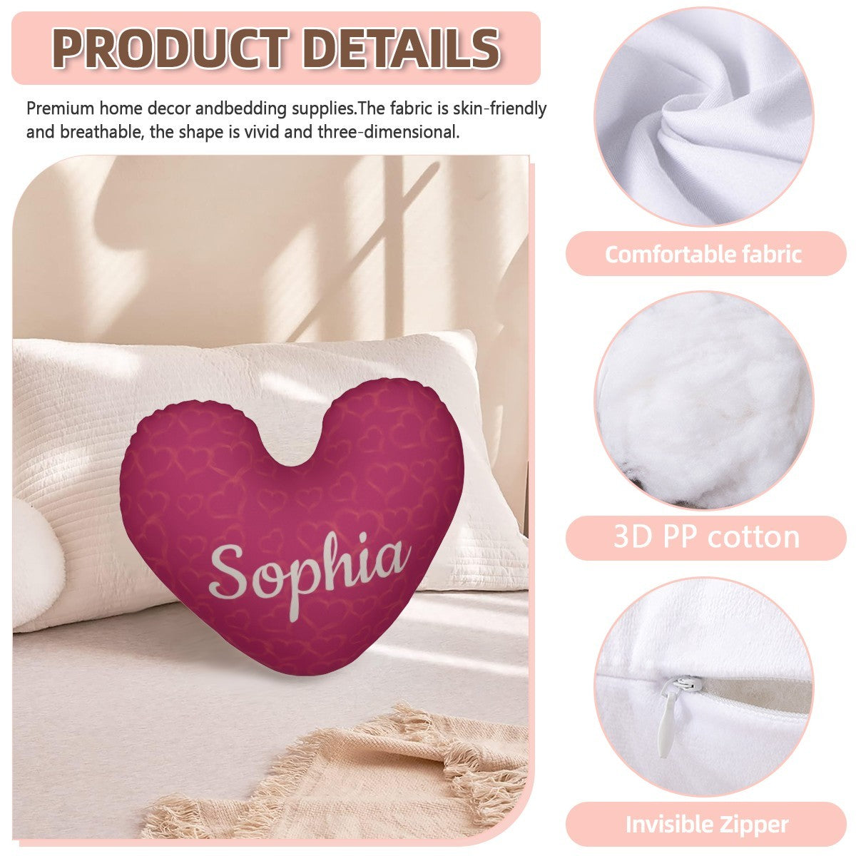 Personalized Heart Pillow with Name | Deep Magenta Pink or Navy Blue Velvet with Embossed Hearts | White Cursive Name | Custom Gift for Her