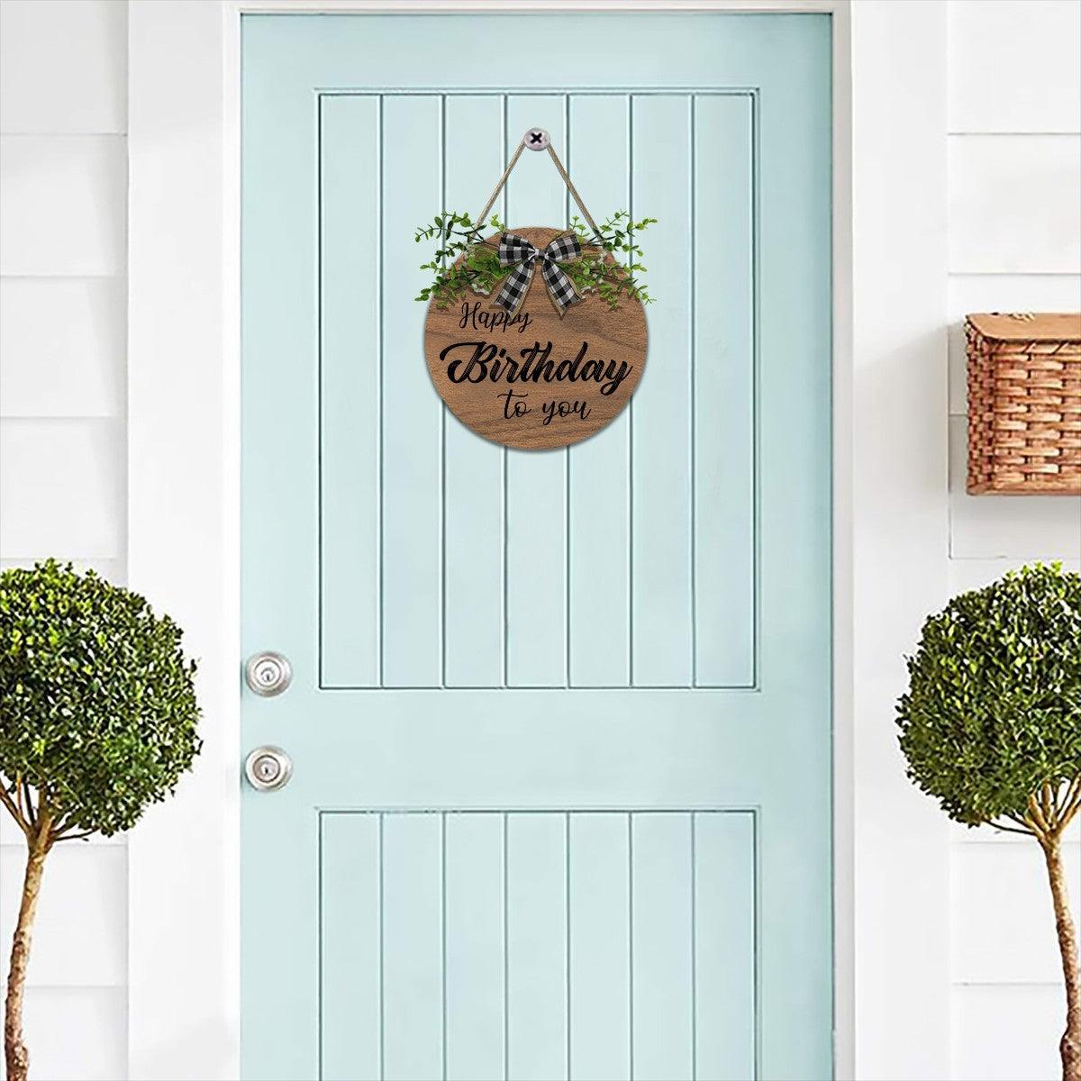 Personalized Happy Birthday Round Wooden Sign | Custom Name & Age | Gingham Bow & Greenery