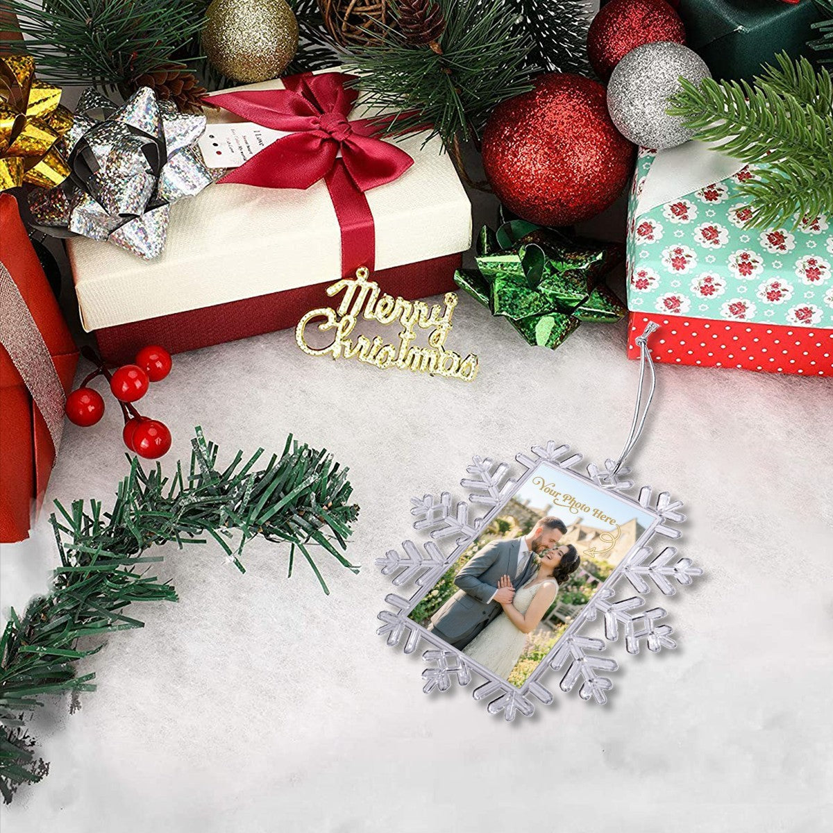 Snowflake Photo Frame Christmas Ornament | Add Your Own Photo
