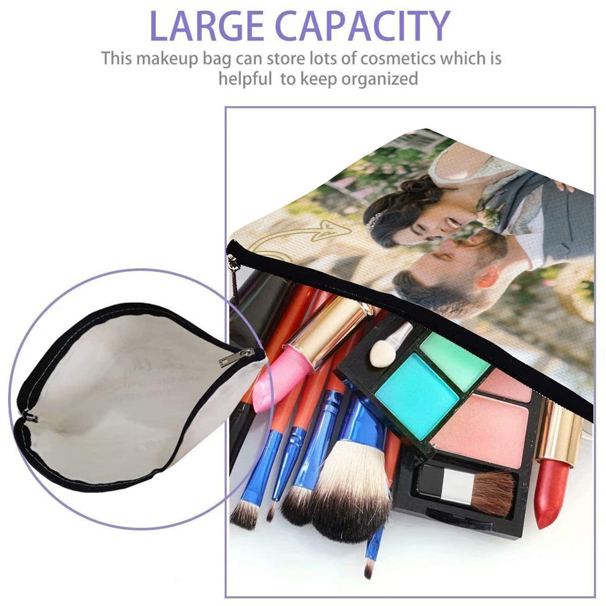 Personalized Photo Makeup Bag - Custom Canvas Cosmetic Pouch with Full-Face Photo Print - Photo Gift for Women