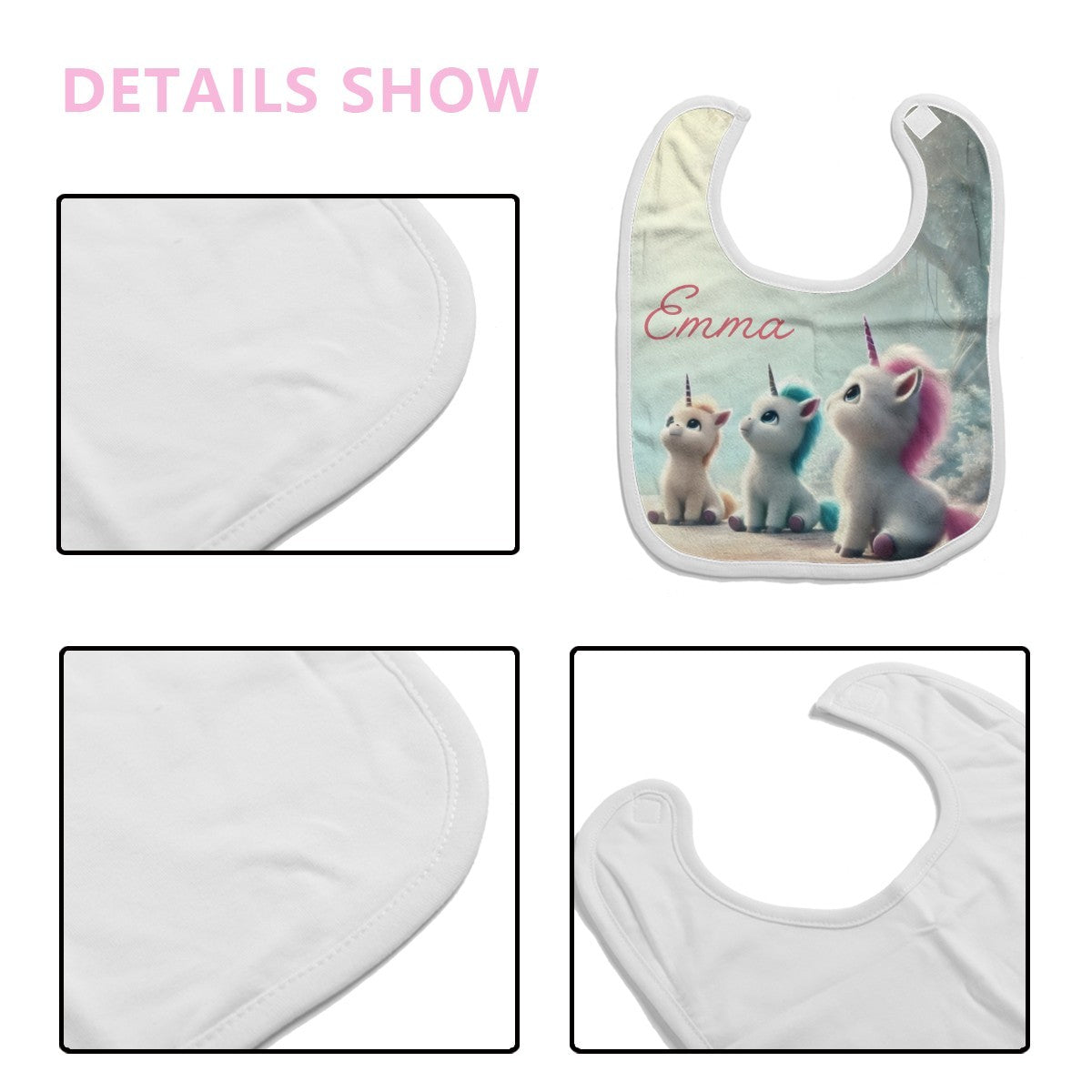 Personalized Three Baby Unicorns Bib - Add Your Name