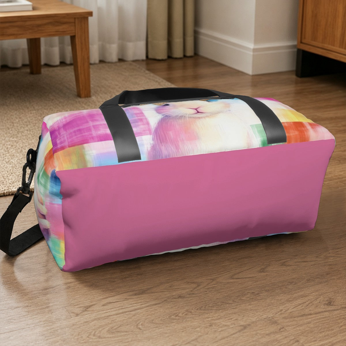 Personalized Watercolor Bunny Duffel Bag with Custom Name – Colorful Travel, Gym & Weekend Bag