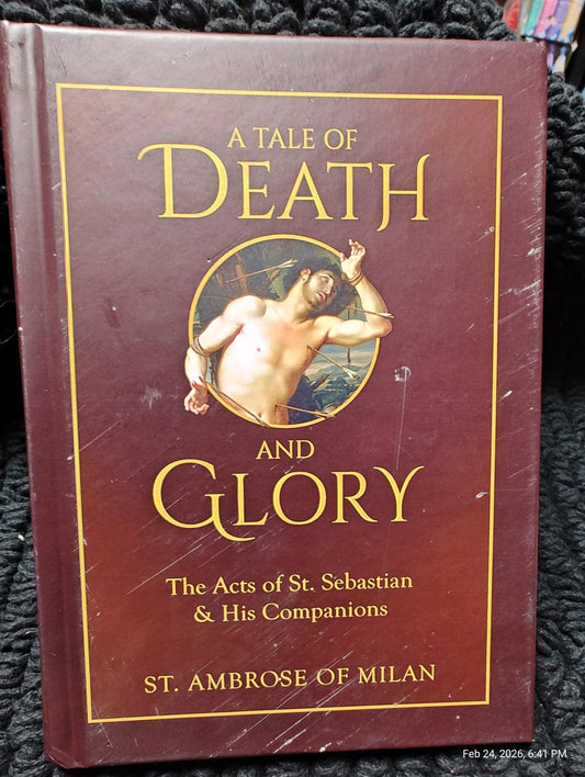 A Tale of Death and Glory book cover featuring St. Ambrose of Milan and St. Sebastian.
