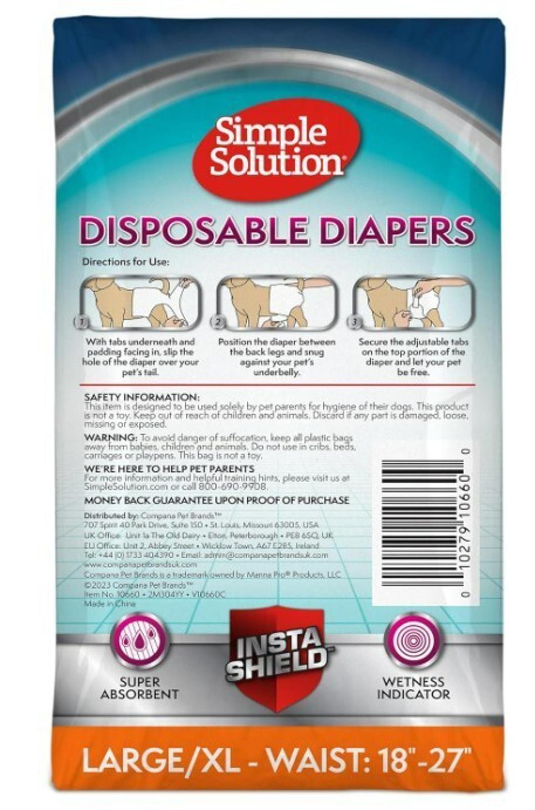 Disposable Dog Diapers for Female Dogs, True Fit, Absorbent 18-27 Inch, 30 Ct LG