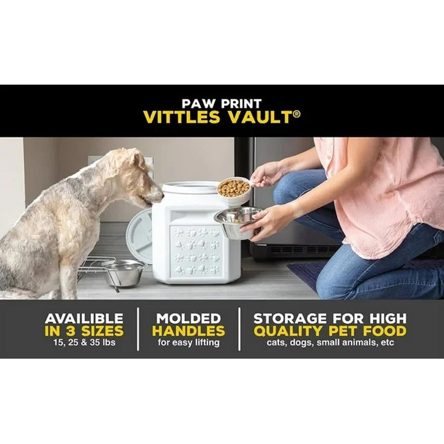 Pet Food Storage Container Holds 25 # of food  Vittles Vault  Pawprint Plastic