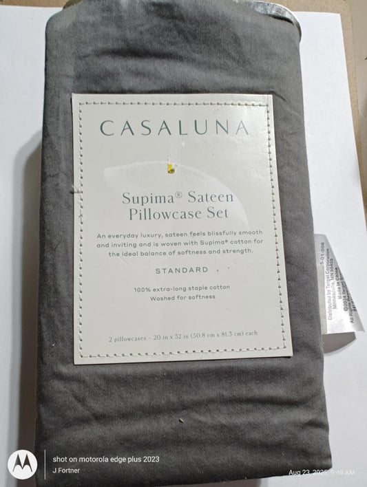 Casaluna SATEEN  100% Cotton Standard/Queen- Dark Grey Color -Pillowcase Set