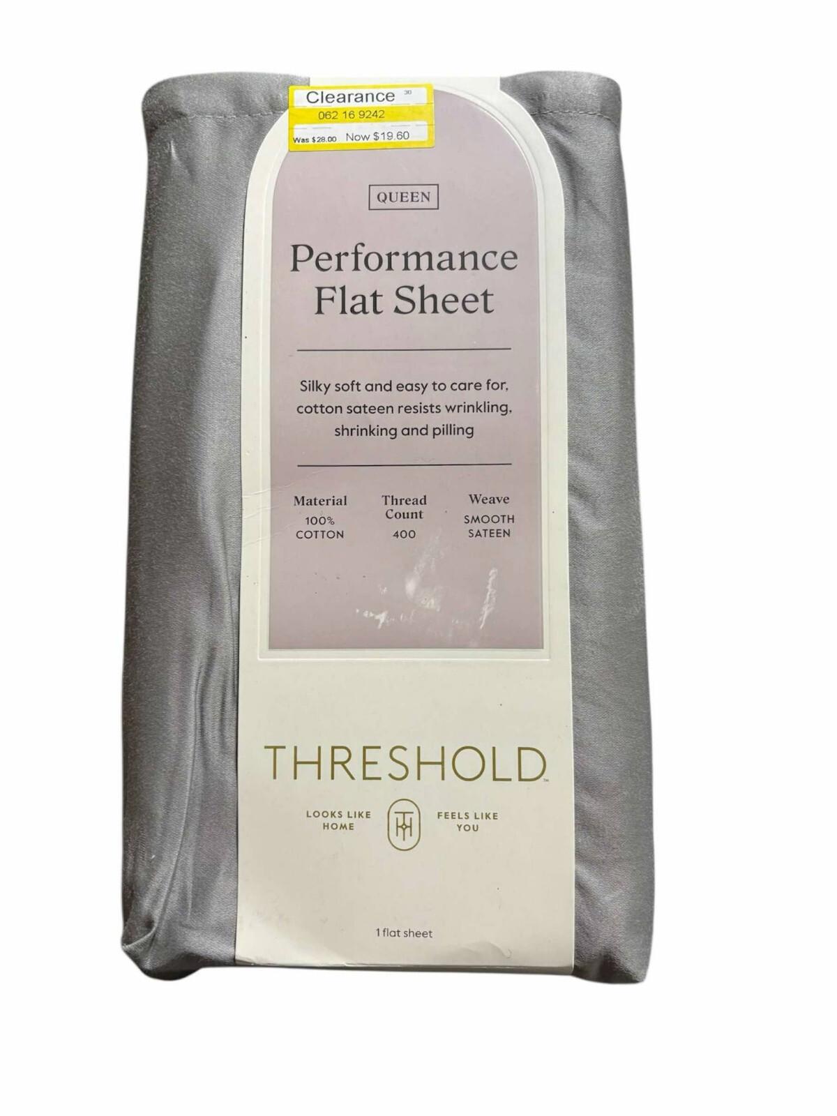 QUEEN Threshold 400 Thread Count Perfor Flat Sheet Sateen LITE GREY 100% Cotton