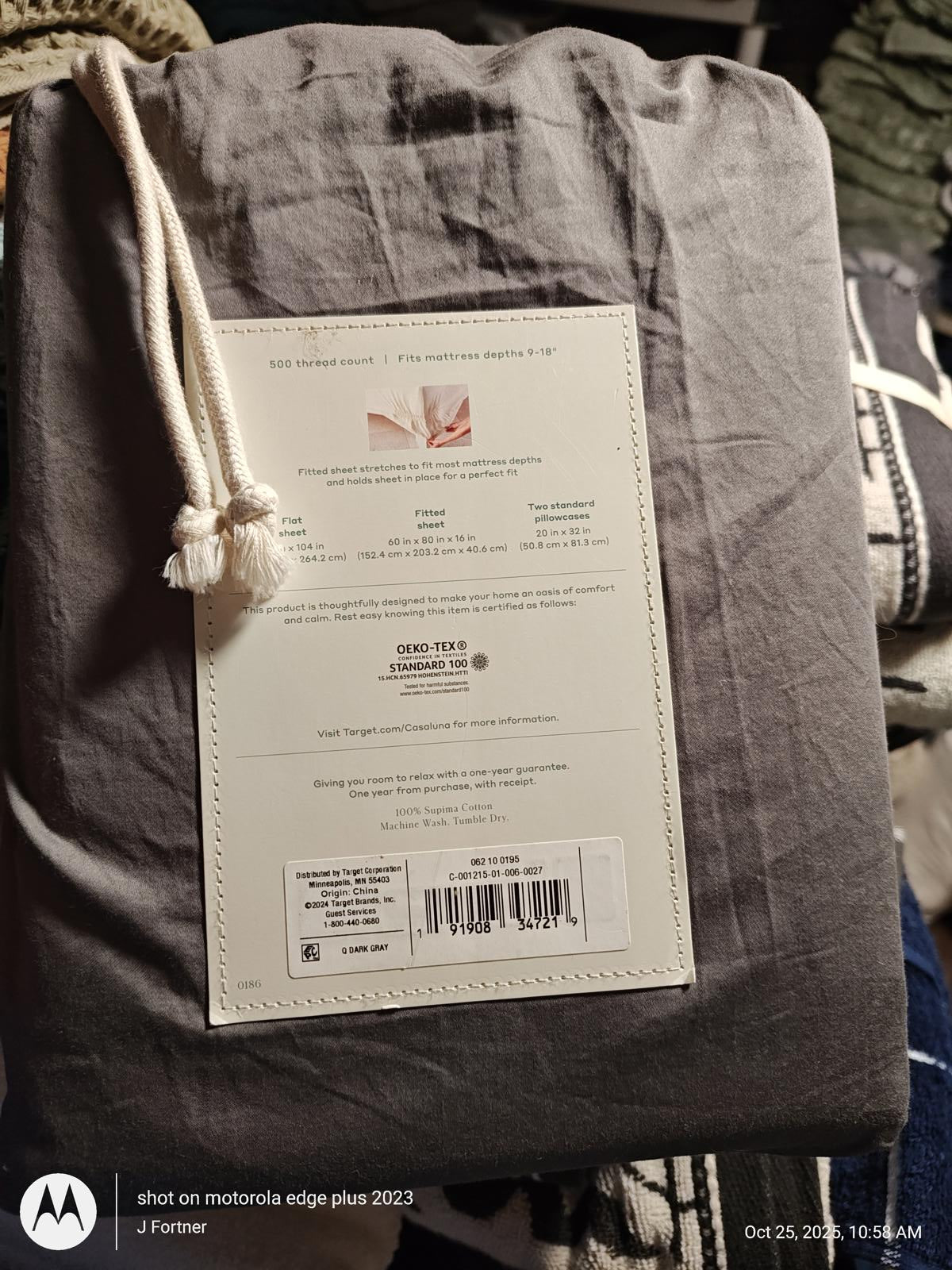 NEW Casaluna  QUEEN Supima Sateen Solid Sheet Set  Grey