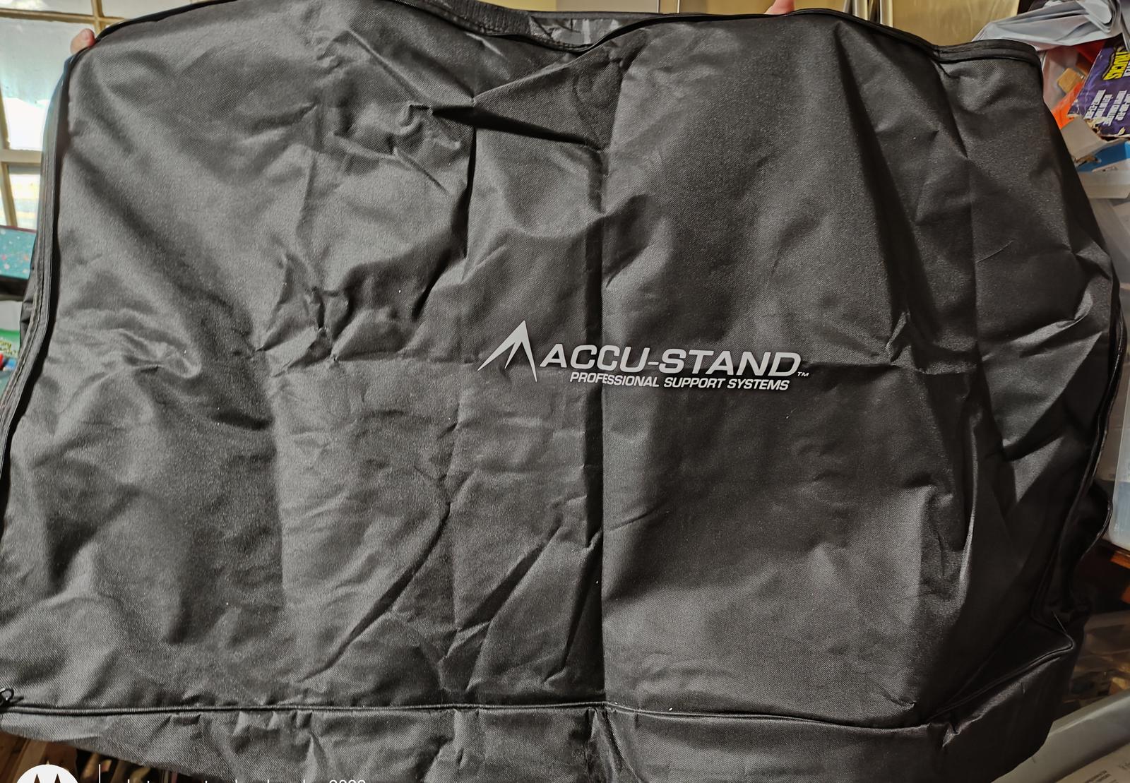 AccuStand durable black carrying case with logo for portable support systems.