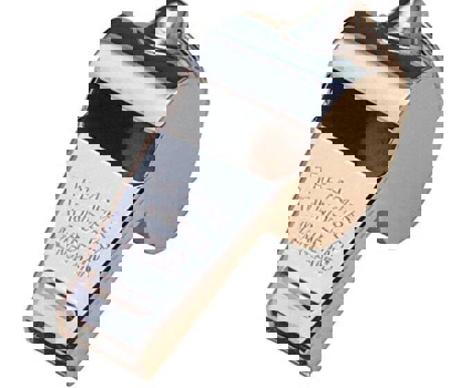 Acme Thunderer whistle with a shiny silver finish, made in England.