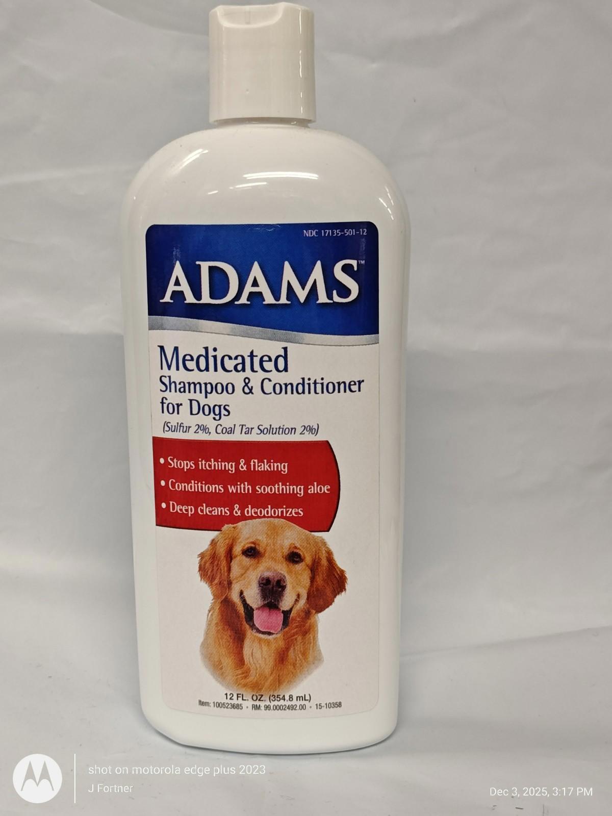 Adams Medicated Shampoo and Conditioner for Dogs helps soothe itching and flaking with aloe.