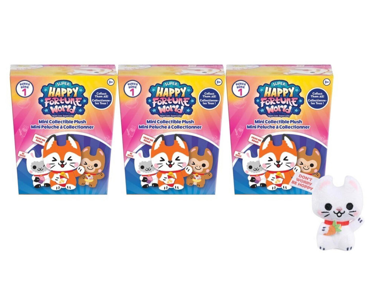 Super Happy Fortune World Mini Collectible Stylized Plush, Series 1 - 3 Pack