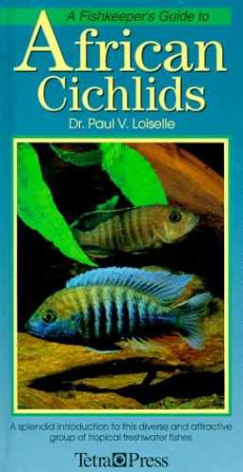 African Cichlids book cover featuring colorful tropical fish and detailed illustrations.