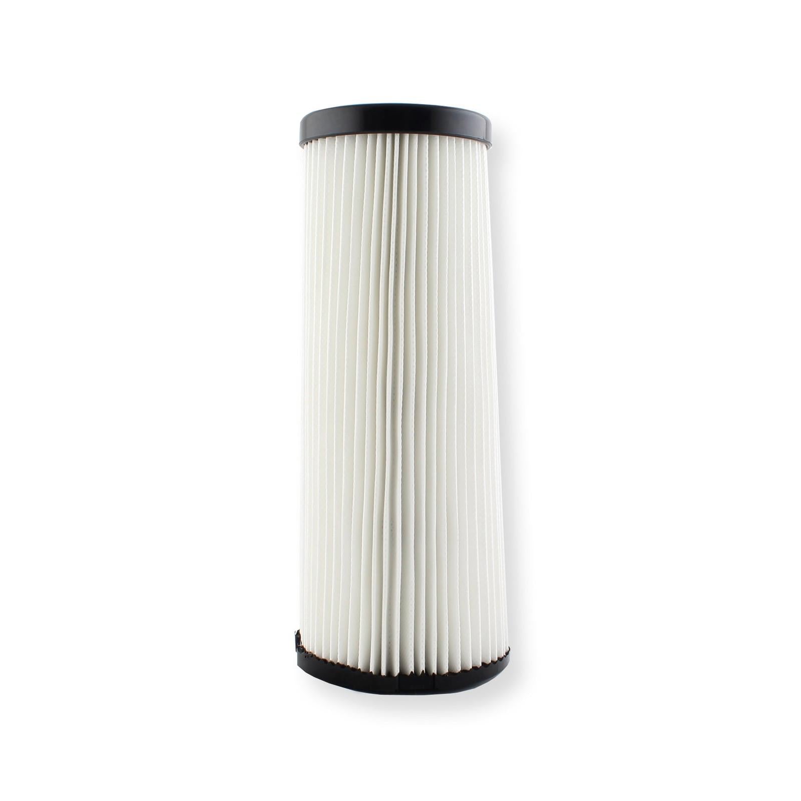 Air filter cartridge with pleated design for efficient filtration.