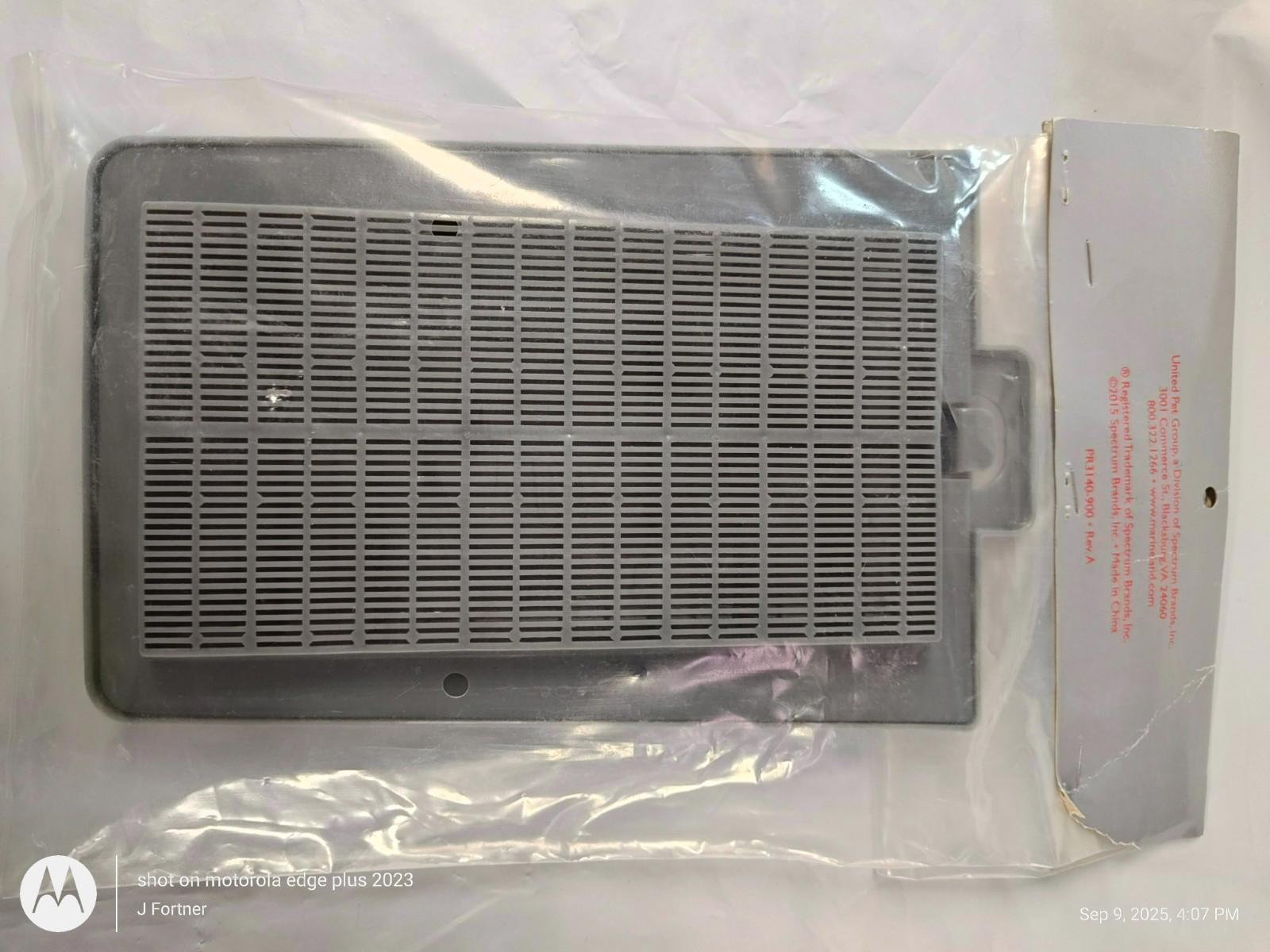Air filter for improved air quality, featuring a gray plastic frame and grid pattern.