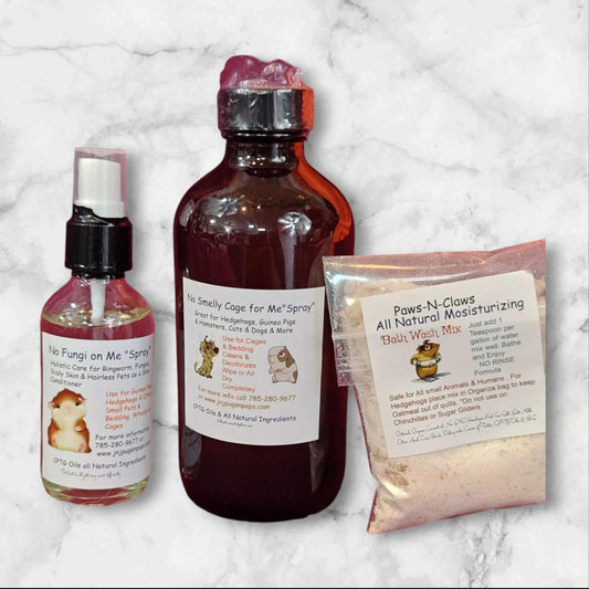 All Natural Moisturizing Mix for pets, including a spray and liquid bottle, designed for skin health.