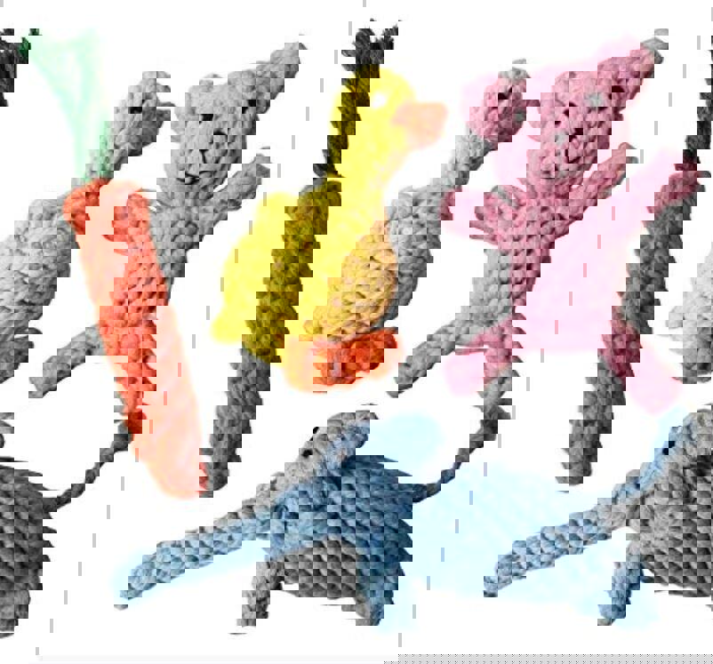 Animal Rope Toys Set includes a yellow duck, pink bear, blue elephant, and orange carrot.