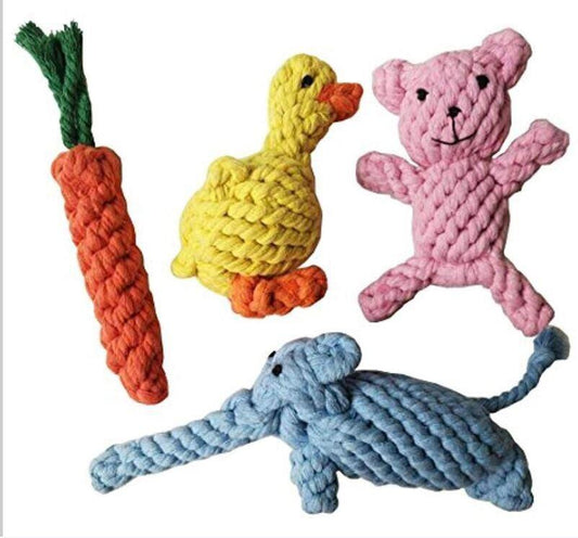 Animal Rope Toys Set includes a yellow duck, pink bear, blue elephant, and orange carrot.