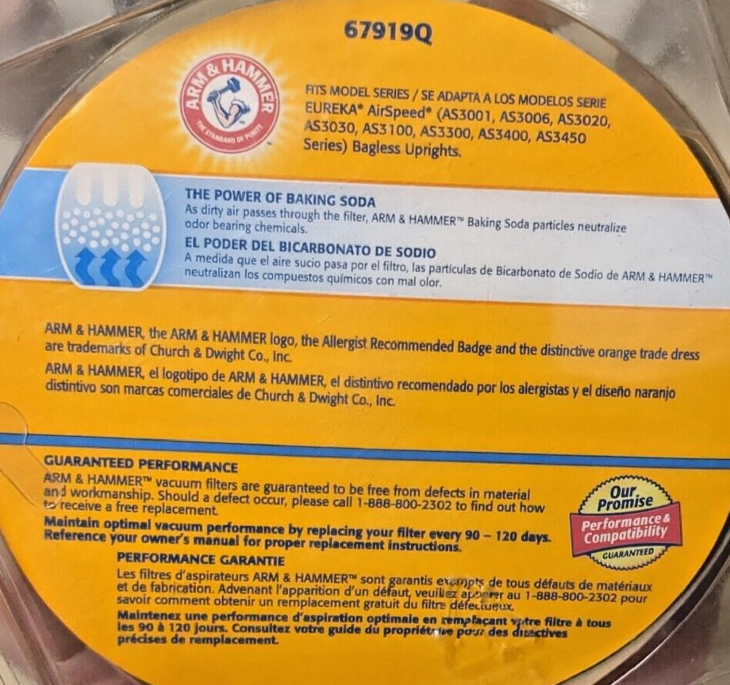 Arm & Hammer baking soda container with blue and orange packaging, highlighting its versatile uses.