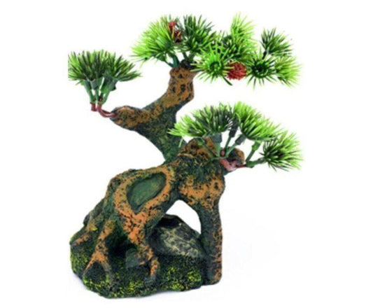 Artificial Bonsai Tree with green foliage and textured trunk for home decor.