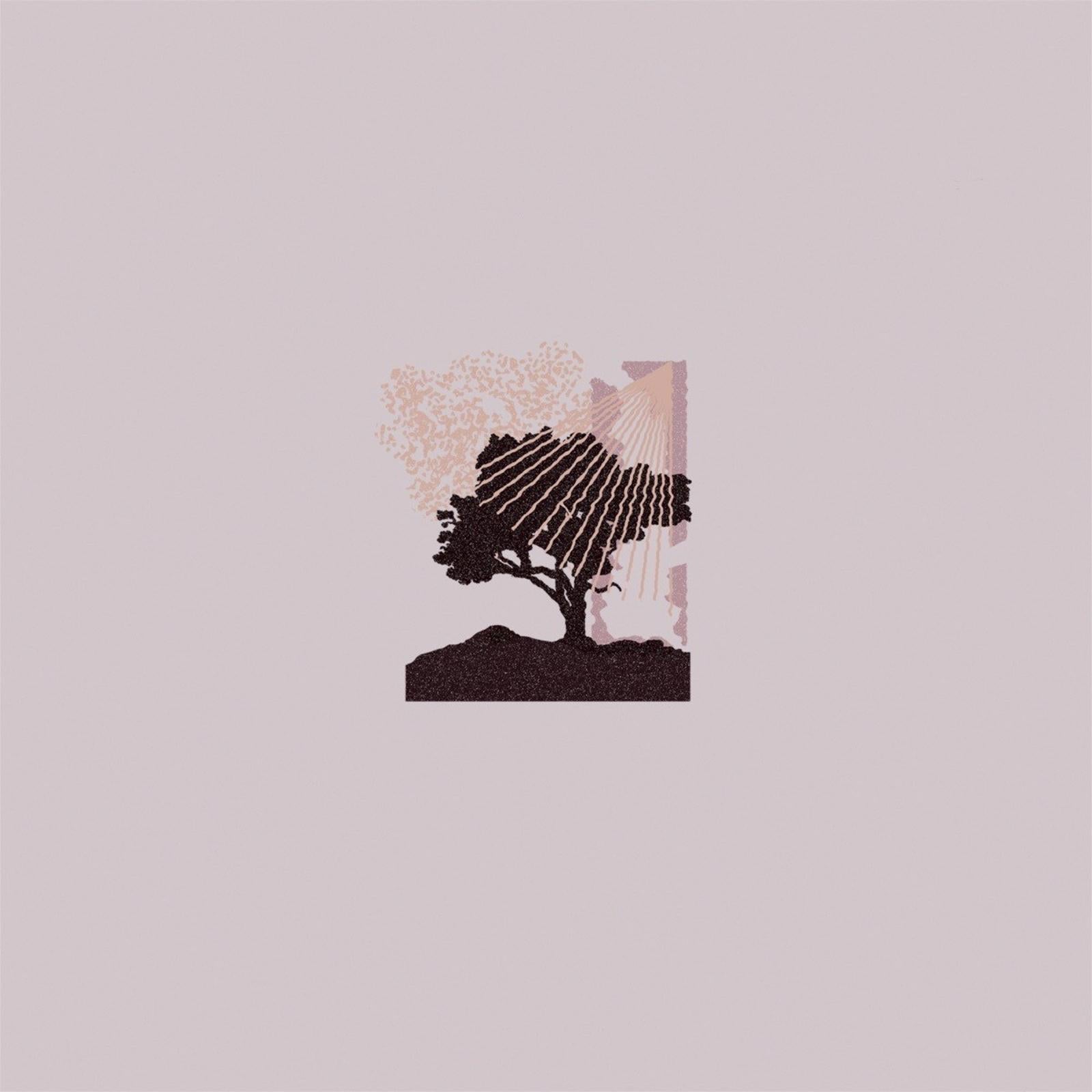 Artistic tree design featuring intricate lines and a soft pink background.