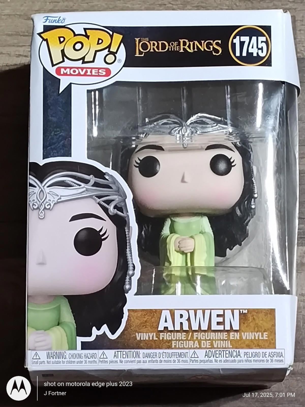 Arwen Funko Pop! figure from Lord of the Rings, featuring her in a green dress with a silver tiara.
