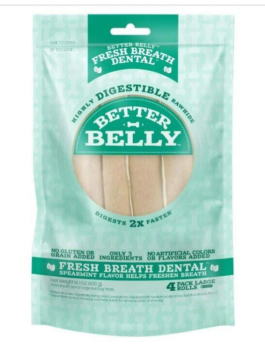 Better Belly Highly Digestible Rawhide Dental Chews, NO Artificial Colors or Fla