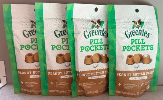 Pack of 4 Greenies Pill Pockets PEANUT BUTTER Tablet Size Dog Treats 7.9 oz, 120
