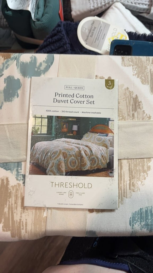 Threshold Printed Cotton Duvet Cover Set Full/Queen 300 Thread Count