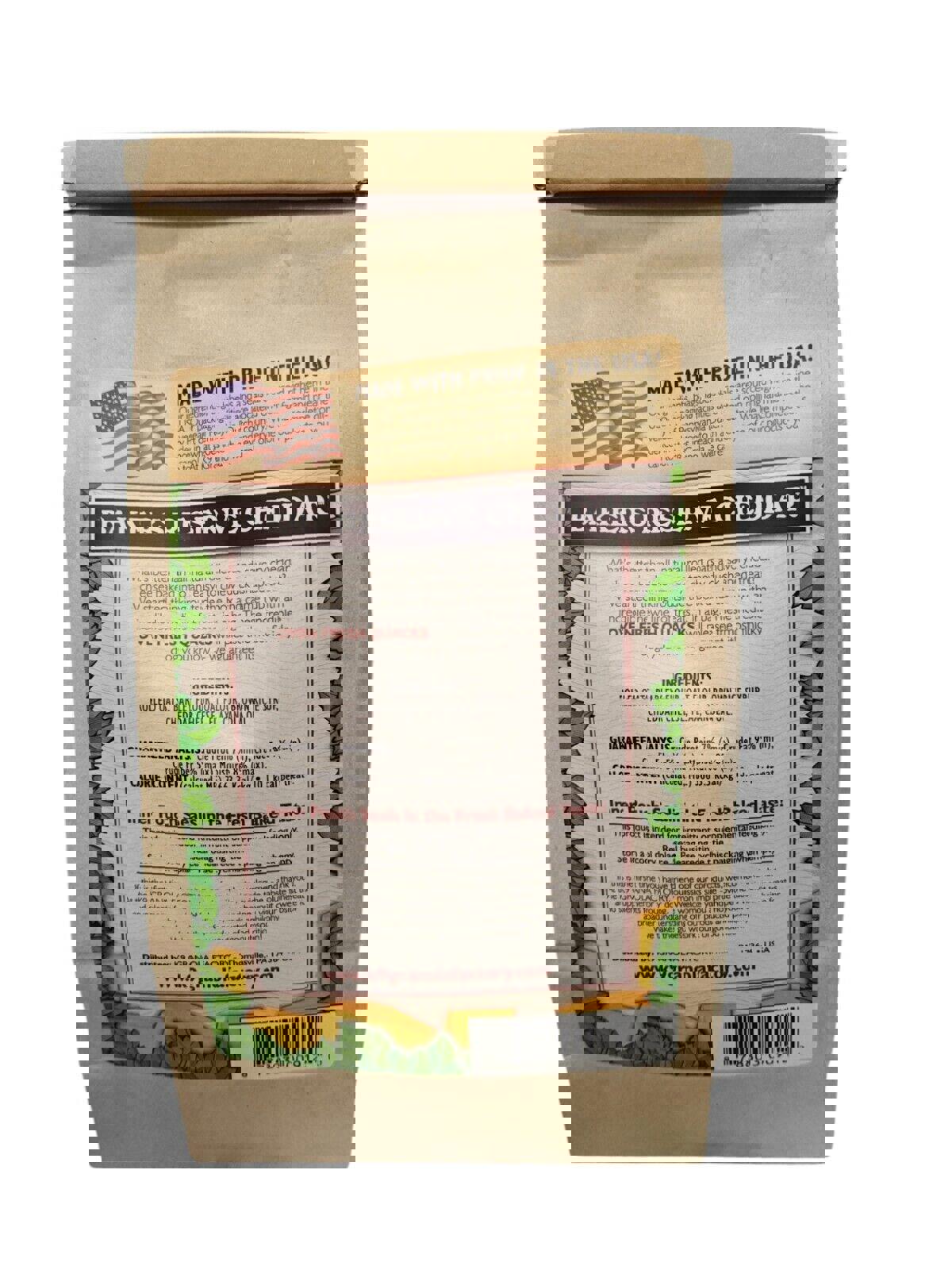 Bakers Reserve Cheddar cheese packaging featuring a rustic design and ingredient details.