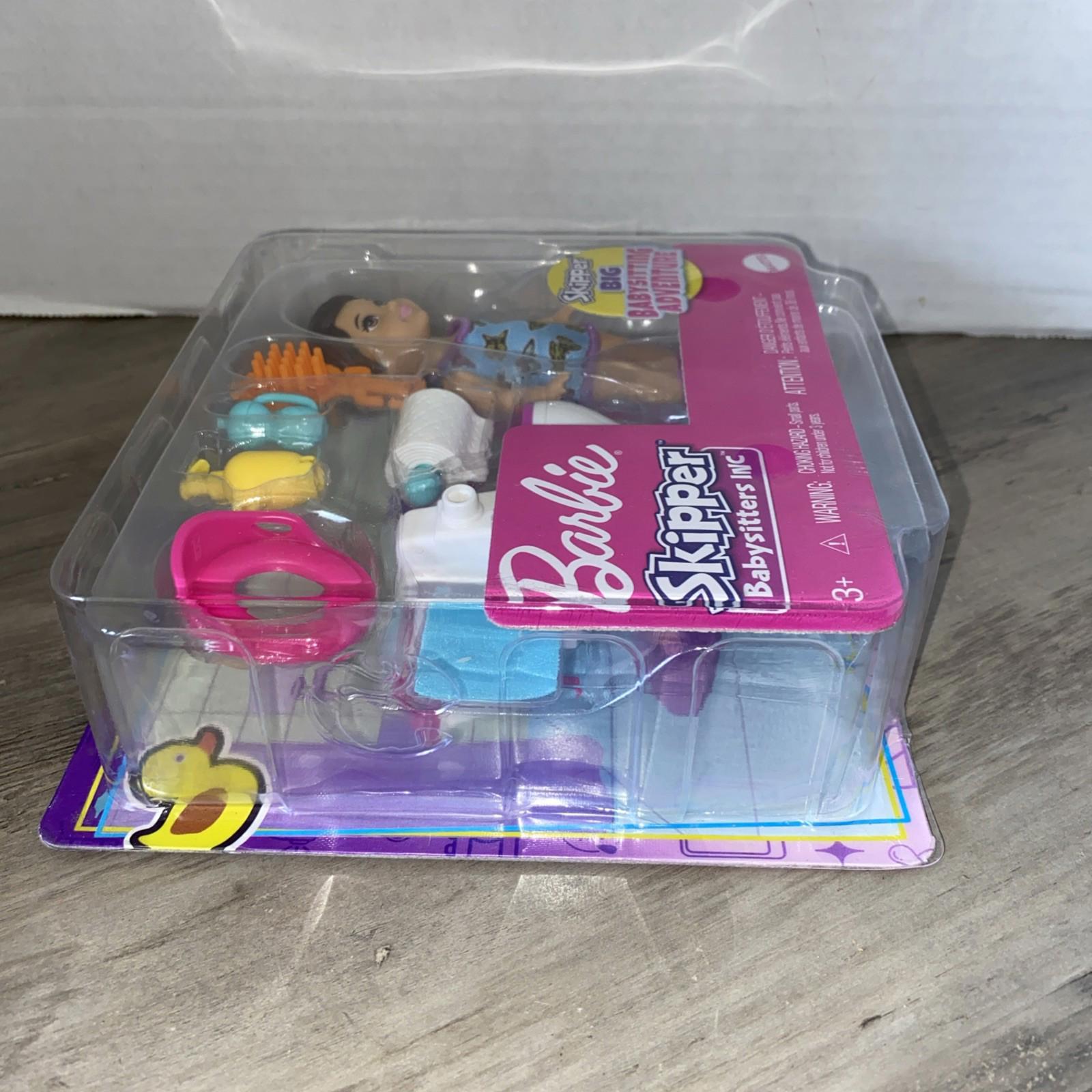 Barbie Skipper doll set with accessories including a hairbrush and colorful toys.