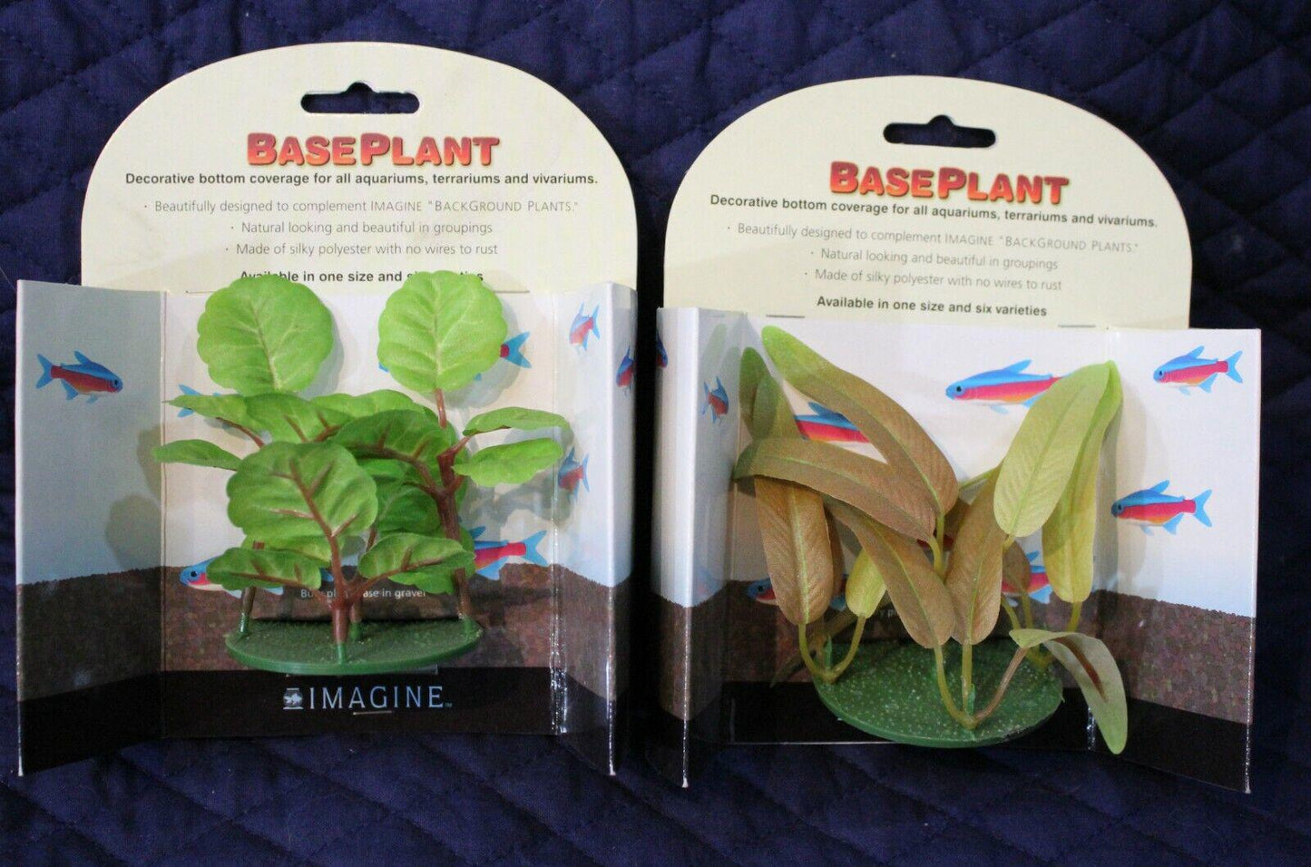 BasePlant artificial plants set featuring green and brown foliage for aquarium decoration.