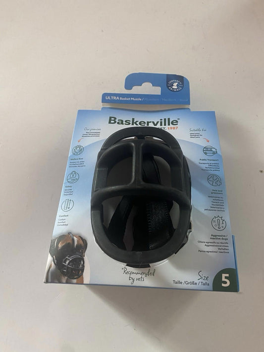 Baskerville Ultra Muzzle in black, designed for comfort and safety for dogs.