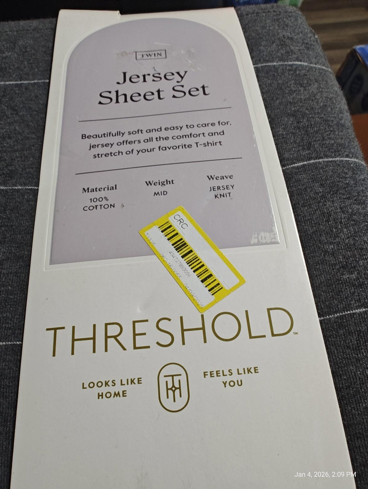 Threshold Jersey Sheet Set Twin Dark Grey Stripe 100% Cotton Knit 3pc Bedding