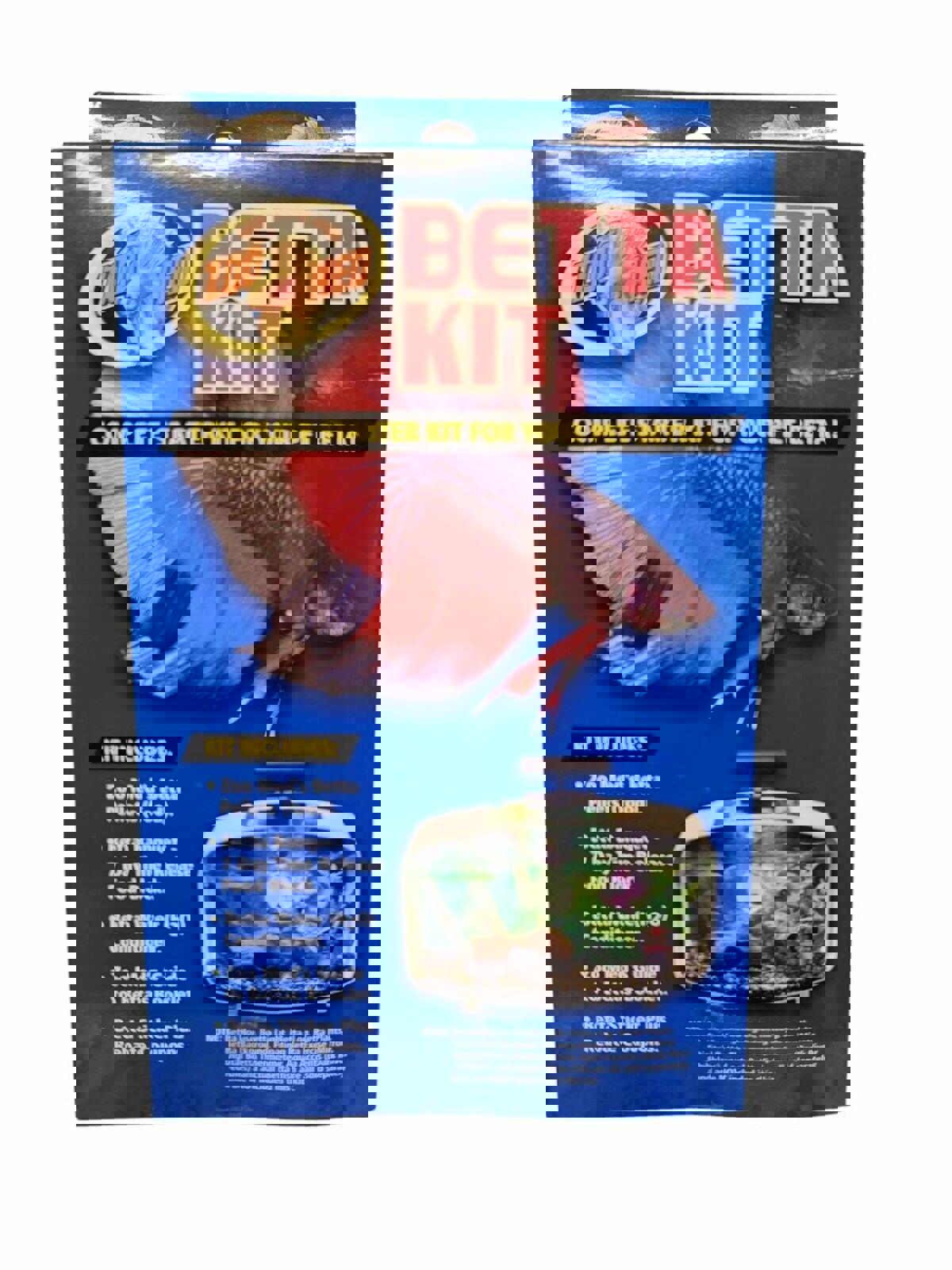 Betta Kit complete starter kit for pet betta fish, includes food, tank, and accessories.